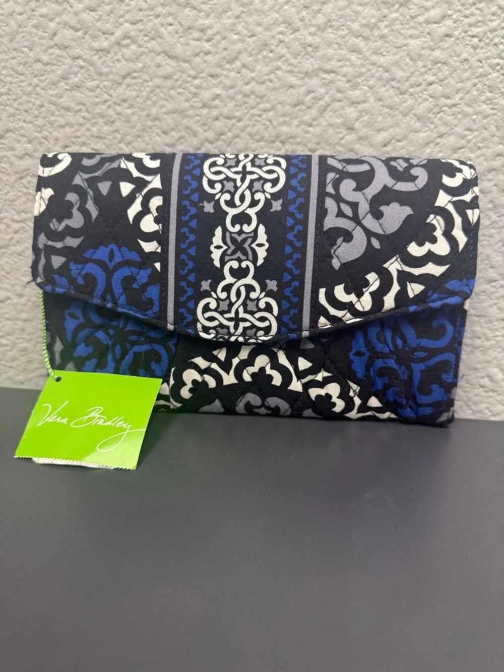 Vera Bradley Blue & Black Canterberry Cobalt Patterned Quilted Crossbody Clutch